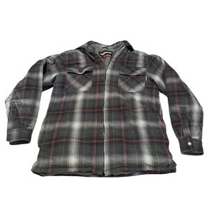 Wolverine Mens Sherpa Lined Flannel Shirt Jacket Grey Red Plaid Full Zip Medium
